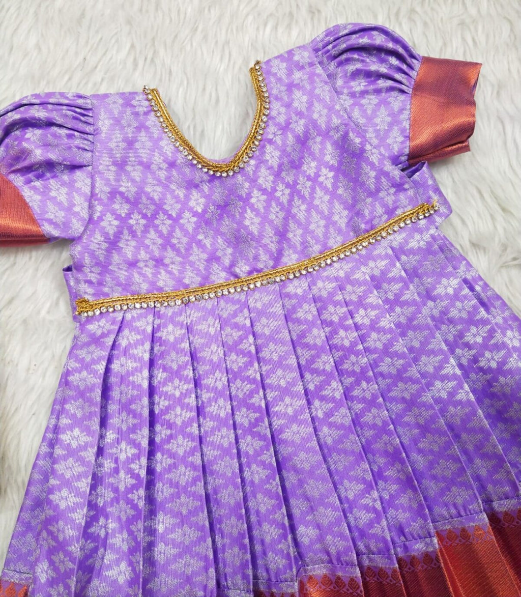 Semi Kanchi Pattu Frock with Puff Sleeves & Zari Work