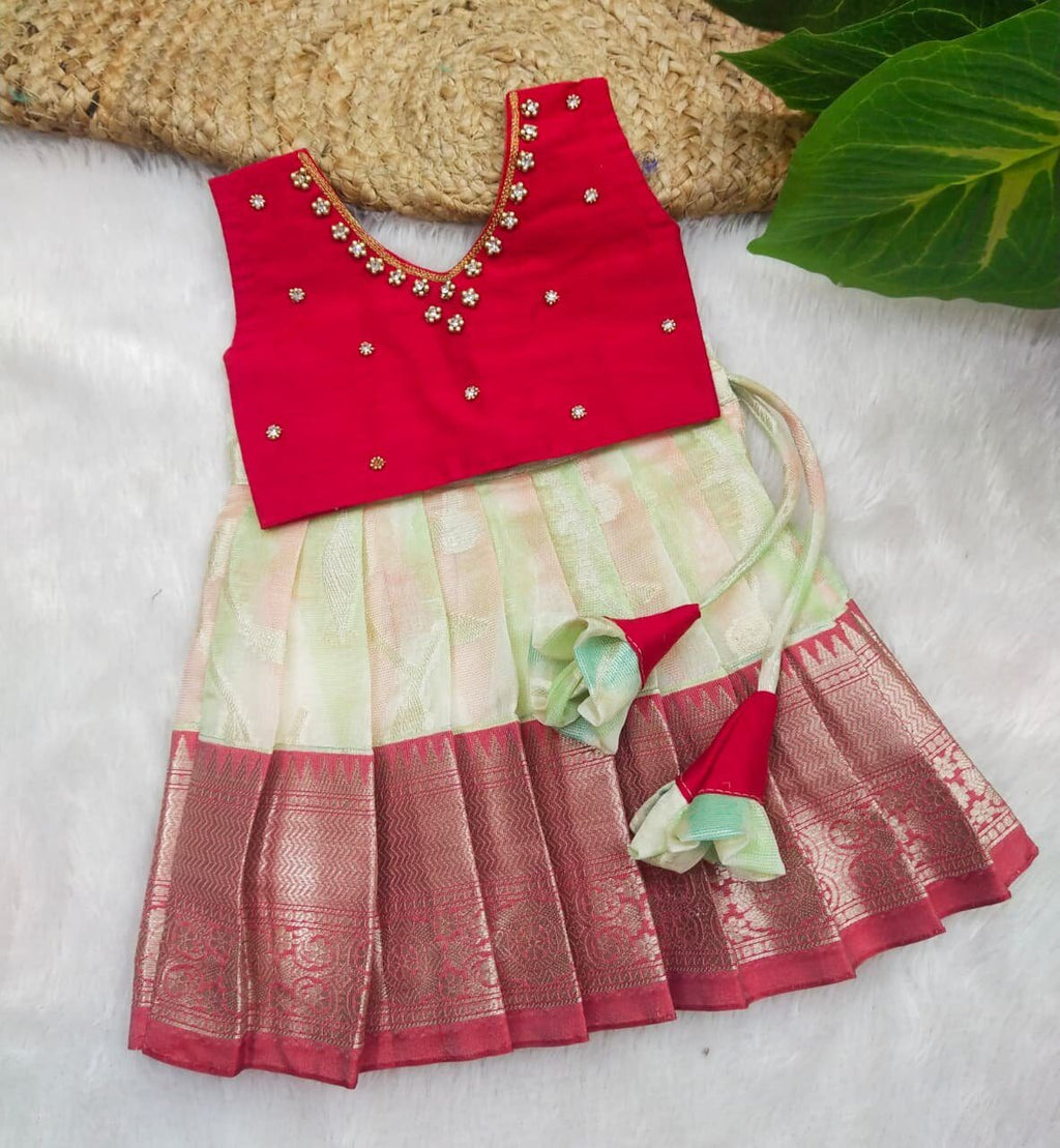 Rangat Pattu Pavadai With Aari Work Top
