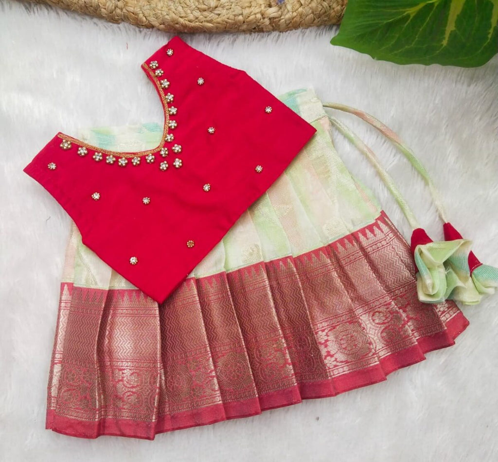 Rangat Pattu Pavadai With Aari Work Top