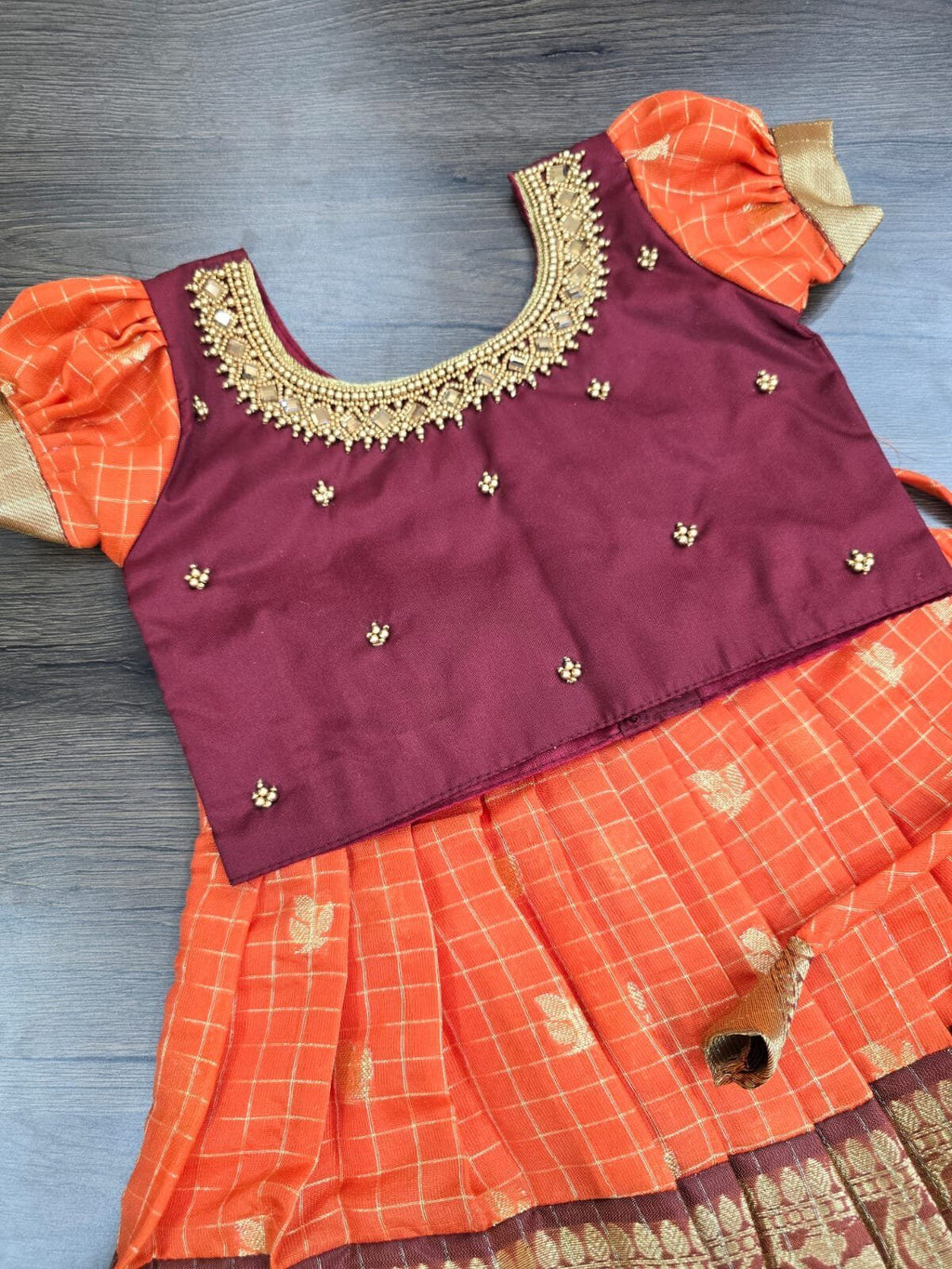 Organa Silk  Pattu Pavadai with Aari Work Top