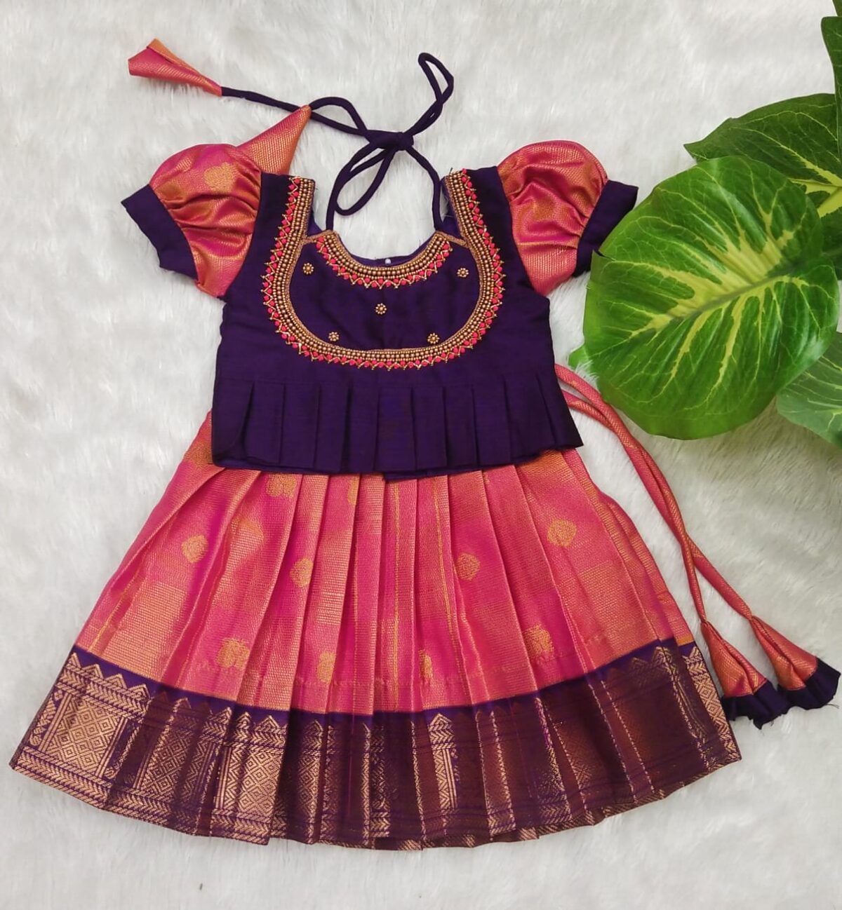 Kumbakonam Soft Silk Pattu Pavadai with Aari Work Top