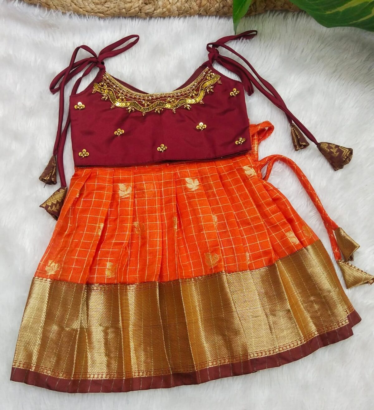 Organza Pattu Pavadai Top with Knotted Sleeve for New Born
