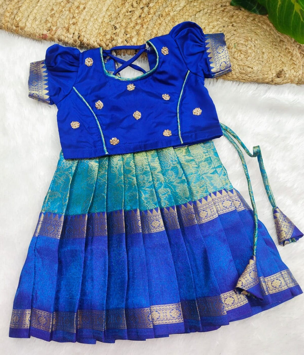 Premium Tissue Pattu Pavadai with Stone Work