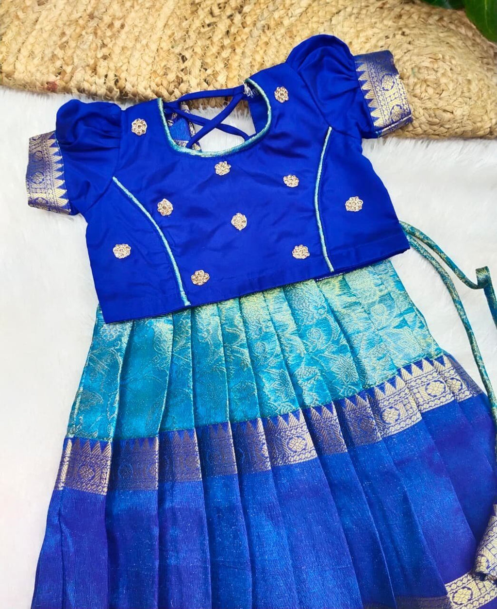 Premium Tissue Pattu Pavadai with Stone Work