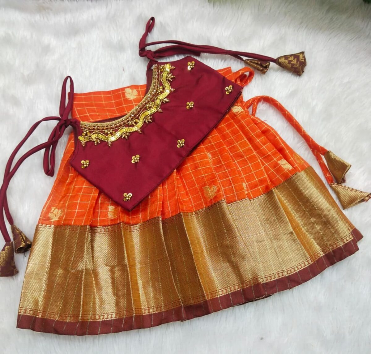 Organza Pattu Pavadai Top with Knotted Sleeve for New Born