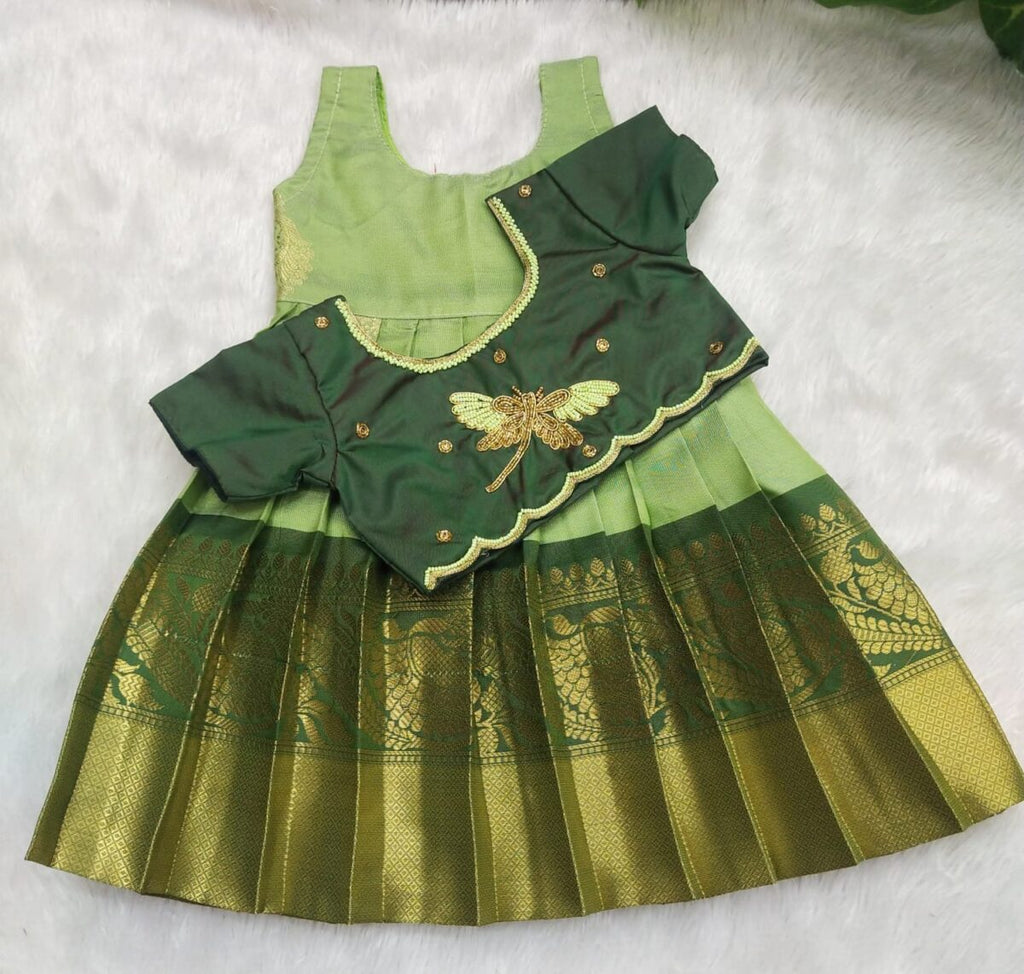 Kanchi Pattu Pavadai with Aari Work Top