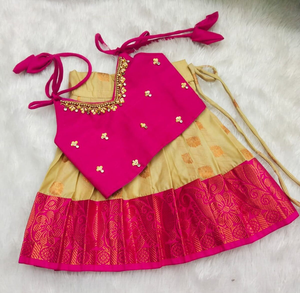 KANCHI PATTU PAVADAI WITH AARI WORK