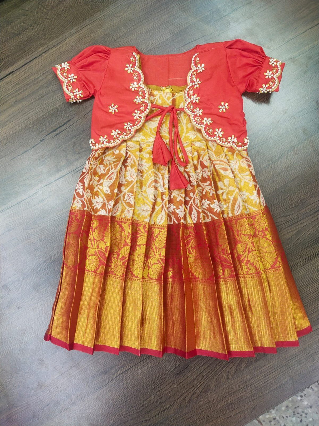 Kanchi Pattu Pavadai with Coat