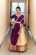 SEMI BANARASI AARI WORK KIDS HALF SAREE