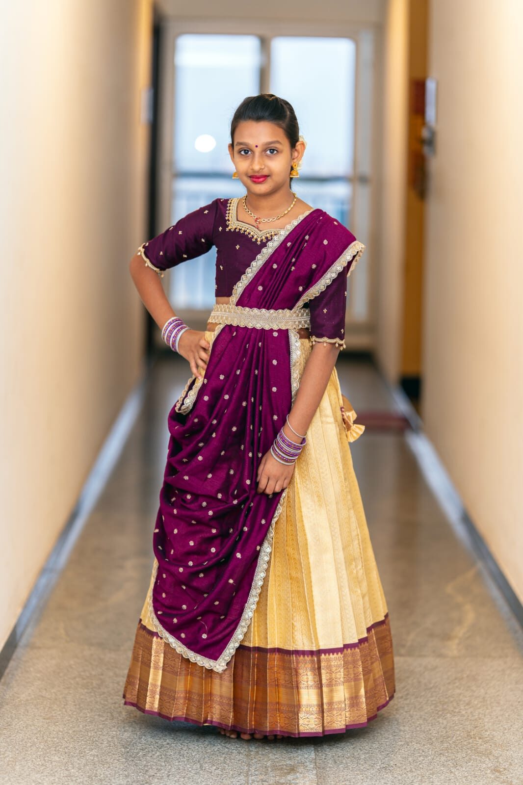 SEMI BANARASI AARI WORK KIDS HALF SAREE