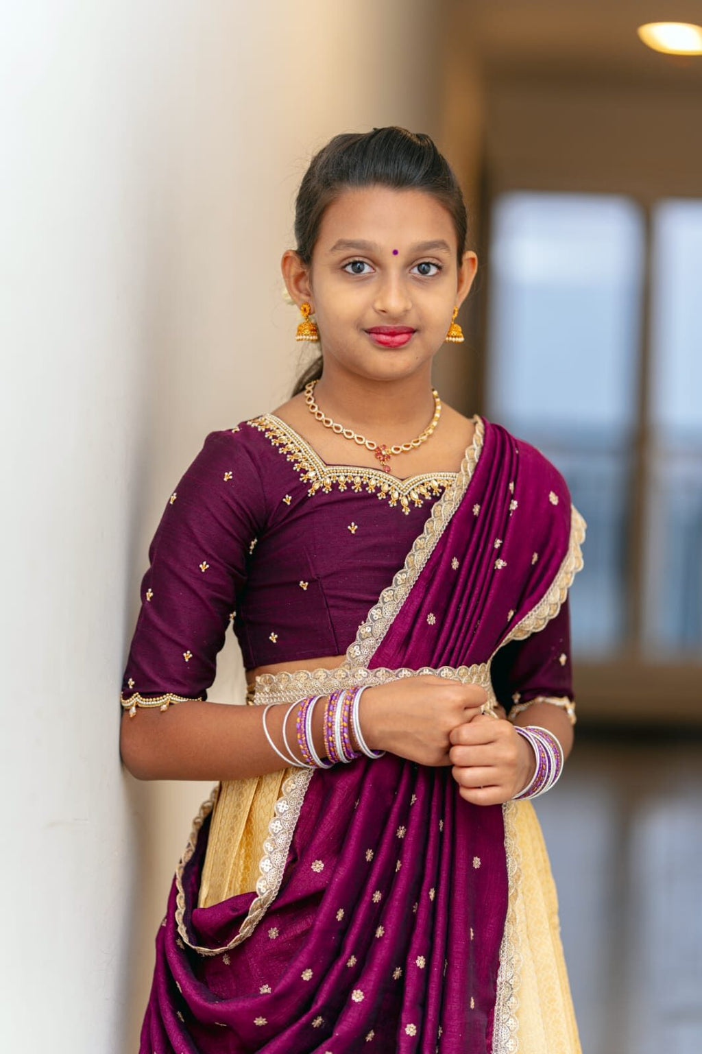 SEMI BANARASI AARI WORK KIDS HALF SAREE