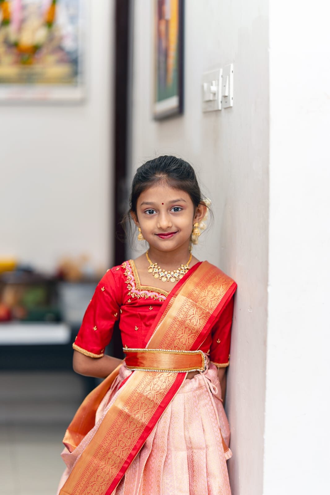 SEMI BANARASI KIDS HALF SAREE(SELF SHAWL)