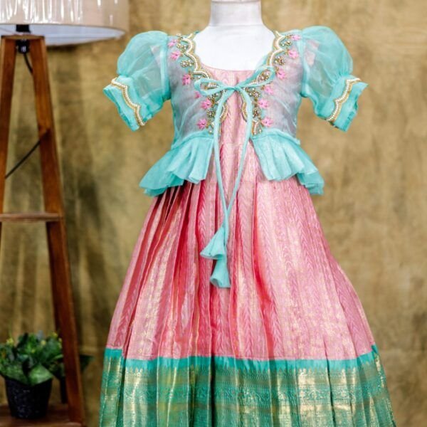 Kanchi pattu full frock with organza overcoat 