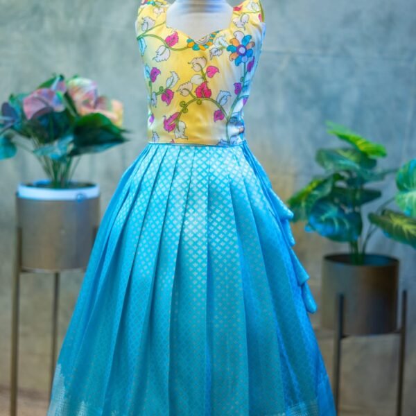 Kanchi Pattu Lehenga with Premium Kalamkari Top