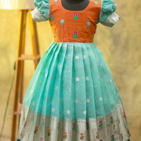 Kota Fabric Full Frock with Paithani Border
