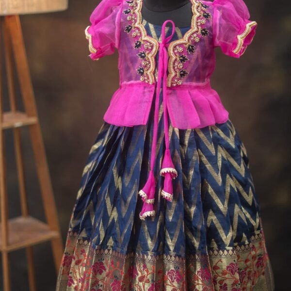 Kanchi Pattu Frock with Organza Overcoat