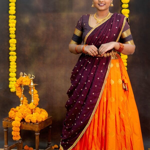 Royal Maroon Sunset Half Saree ✨ Exclusively at Pretty Pattu Boutique 💛