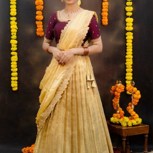 Prettypattu Gold & Maroon Festive Half Saree