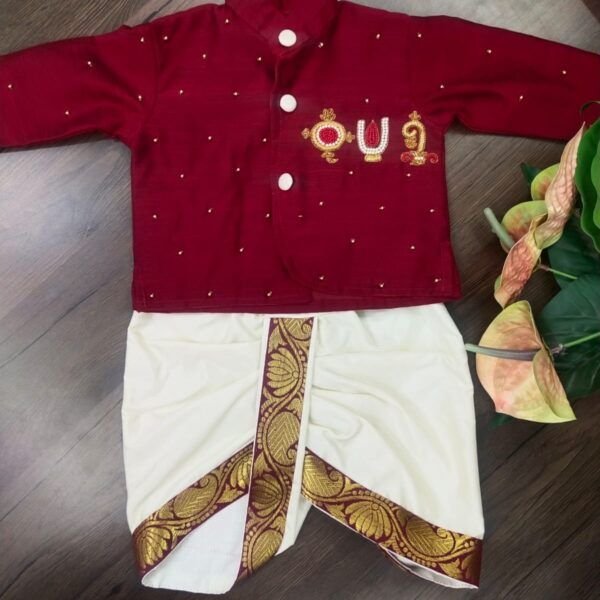 Premium Raw Silk Dhoti and Kurta with Aari Work