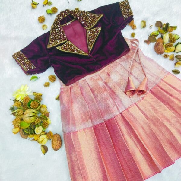 TISSUE SILK LEHENG WITH VELVET AARI WORK BLOUSE