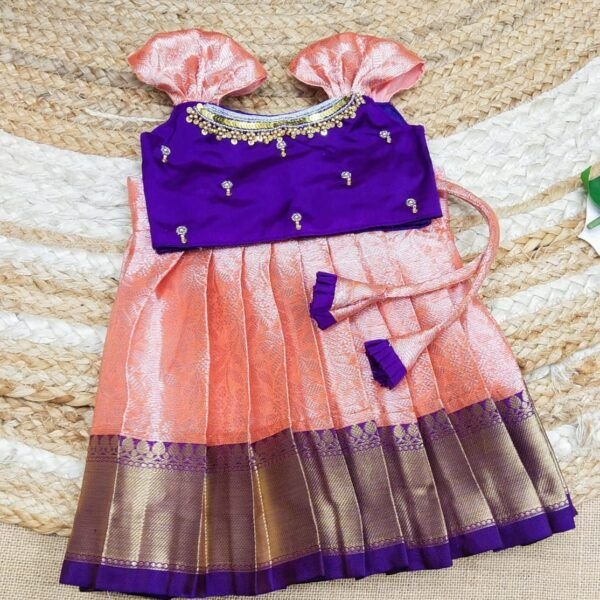 TISSUE BANARASI SILK PATTU PAVADAI WITH AARI WORK TOP