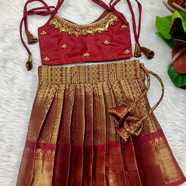 Semi Banarasi Pavadai with Aari Work Top