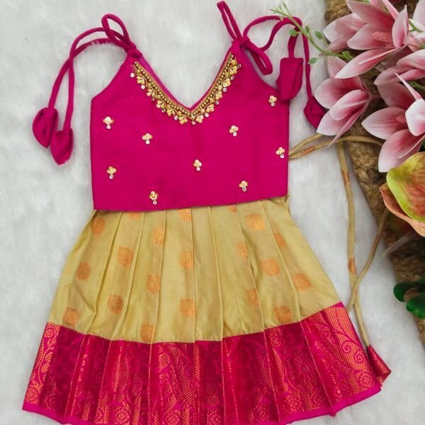 Traditional Semi Silk Pattu Frock with Aari Work Designer Blouse