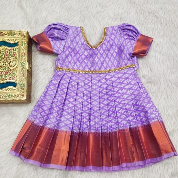 Semi Kanchi Pattu Frock with Puff Sleeves & Zari Work