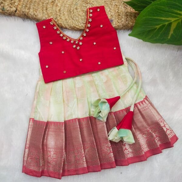 Rangat Pattu Pavadai With Aari Work Top