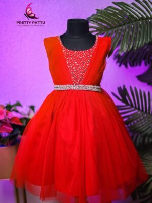 Beautiful red net frock