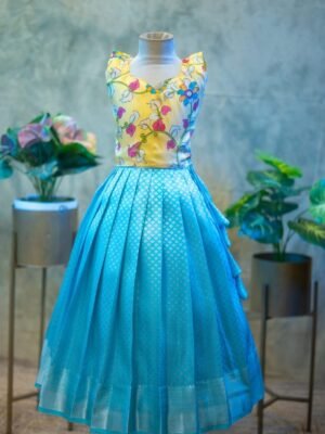 Kanchi Pattu Lehenga with Premium Kalamkari Top