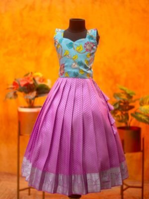 Kanchi Pattu Lehenga with Premium Kalamkari Top