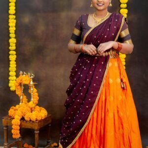 Royal Maroon Sunset Half Saree ✨ Exclusively at Pretty Pattu Boutique 💛