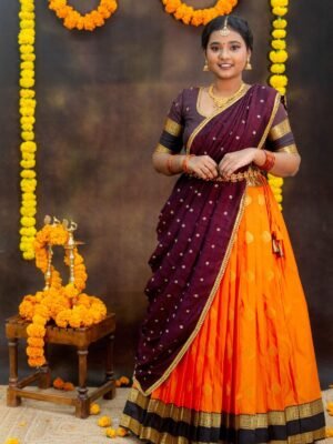 Royal Maroon Sunset Half Saree ✨ Exclusively at Pretty Pattu Boutique 💛