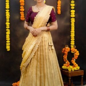 Prettypattu Gold & Maroon Festive Half Saree