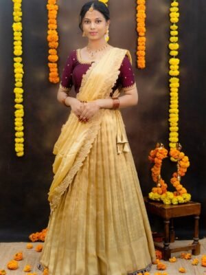 Prettypattu Gold & Maroon Festive Half Saree