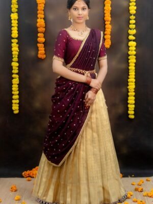 Prettypattu Maroon & Gold Festive Half Saree