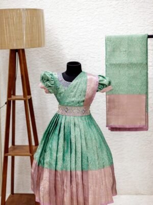 Semi Banarasi Full Frock - Half Saree Model