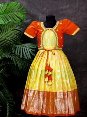 Ragat Fabric Full Frock with Overcoat Model