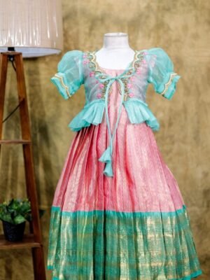 Kanchi pattu full frock with organza overcoat