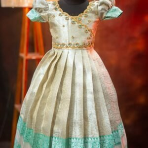 Silver Tissue Banarasi Full Frock with Aari Work