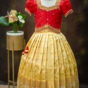 Semi Silk Lehanga with Raw Silk Aari Work Top