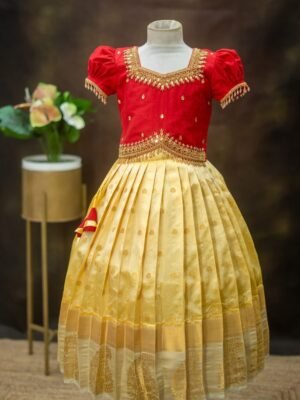 Semi Silk Lehanga with Raw Silk Aari Work Top