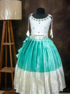 Tissue Banarasi Lehenga with Raw Silk Aari Work Top