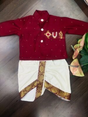 Premium Raw Silk Dhoti and Kurta with Aari Work