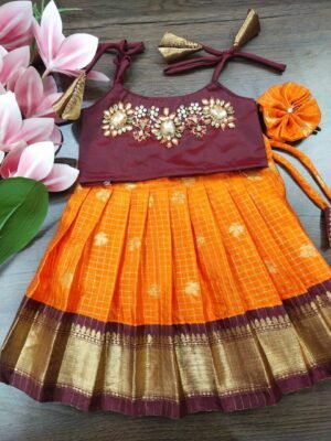 KANCHI PATTU PAVADAI WITH AARI WORK BLOUSE