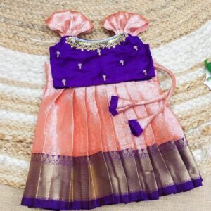 TISSUE BANARASI SILK PATTU PAVADAI WITH AARI WORK TOP