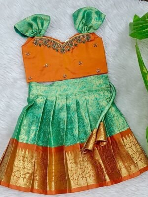 Semi Banarasi Pavadai with Aari Work Top