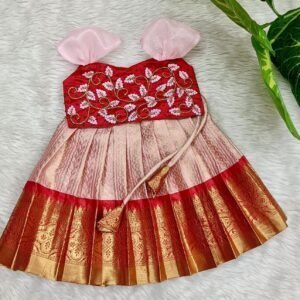 Semi Banarasi Lehenga with Silk Cotton Aari Work Top