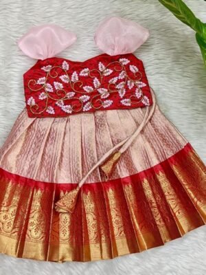 Semi Banarasi Lehenga with Silk Cotton Aari Work Top